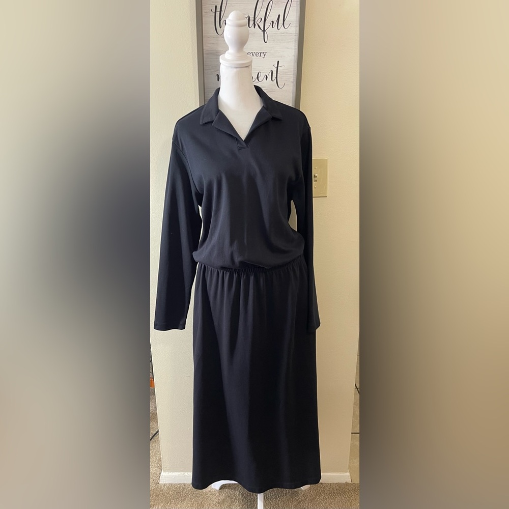 Lands End Women’s 100 % Baumwolle Long Sleeved Collared Maxi Drees. Sz L/P 14-16